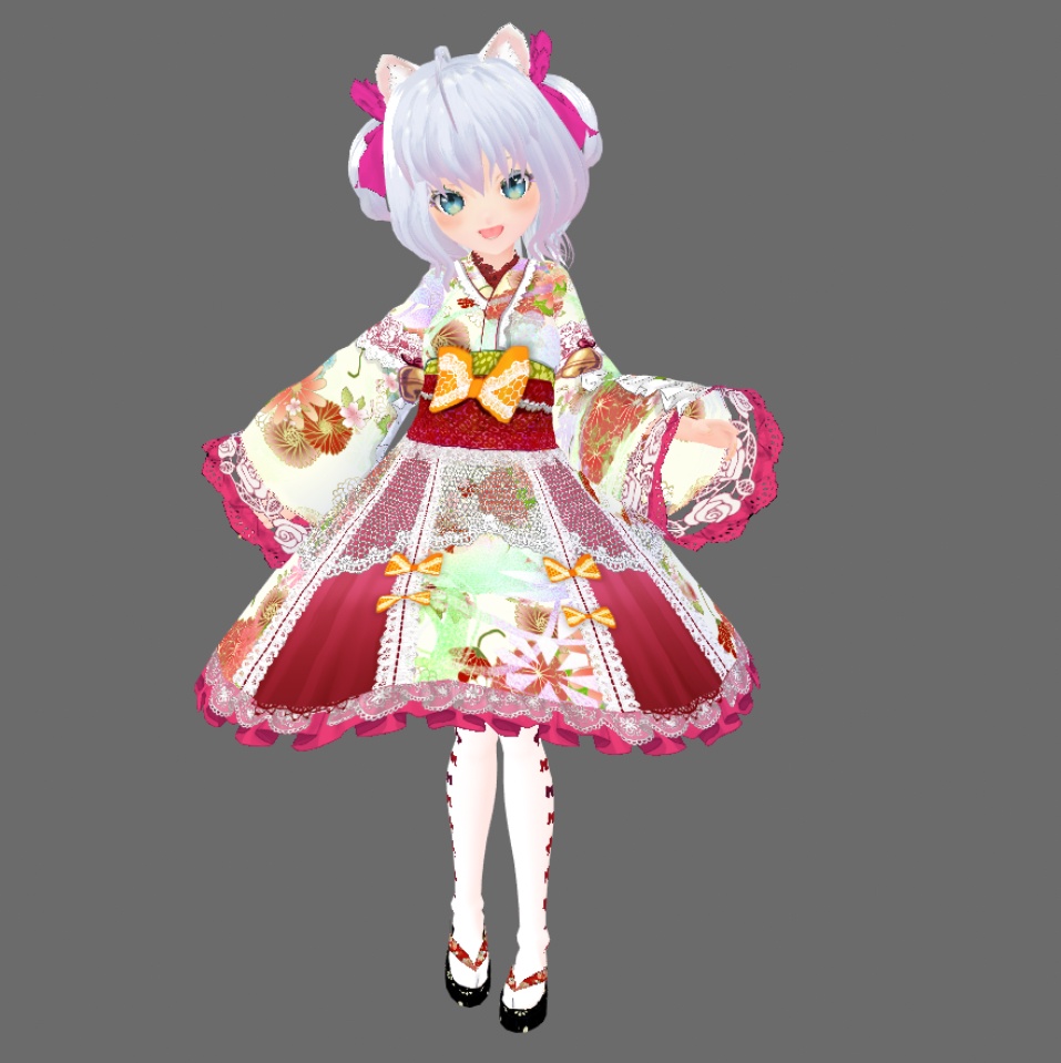 #VRoid 正式版(stable ver.)&Beta:《全6色》振袖風和ロリィタワンピースセット/6Colors Japanese Furisode(Formal, gorgeous kimono) Lolita Onepiece Set