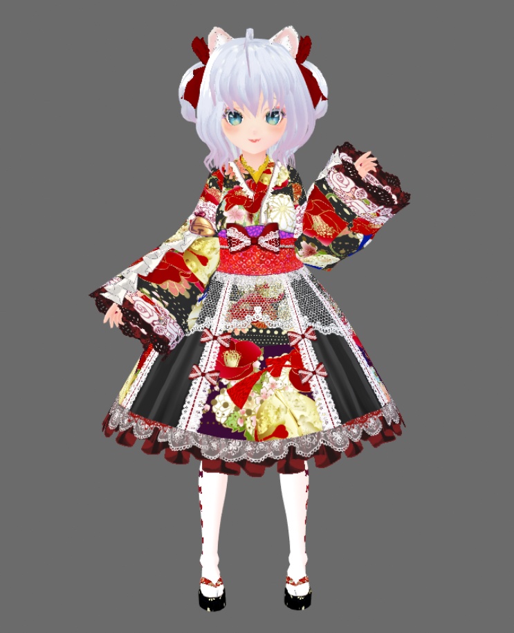 #VRoid 正式版(stable ver.)&Beta:《全6色》振袖風和ロリィタワンピースセット/6Colors Japanese Furisode(Formal, gorgeous kimono) Lolita Onepiece Set