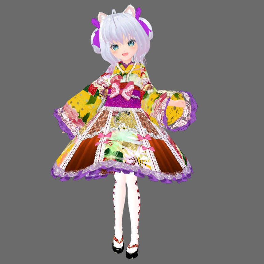 #VRoid 正式版(stable ver.)&Beta:《全6色》振袖風和ロリィタワンピースセット/6Colors Japanese Furisode(Formal, gorgeous kimono) Lolita Onepiece Set