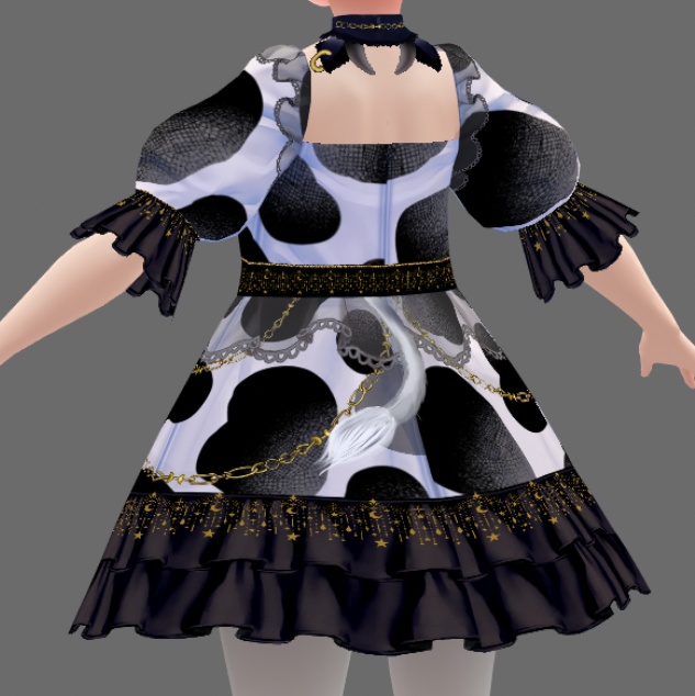 #VRoid β-made:牛さんのリボンAラインワンピース/Cow Ribbon A-Line OnePiece Set:セシル変身