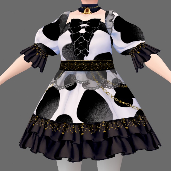 #VRoid β-made:牛さんのリボンAラインワンピース/Cow Ribbon A-Line OnePiece Set:セシル変身