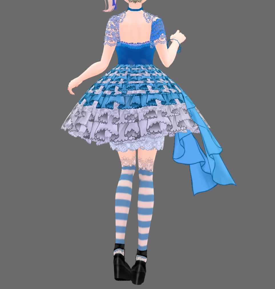 #VRoid正式版(stable ver.)&Beta:アリス懐中時計アイドルリボン水色ワンピース&靴セット/Alice Handclock's Idol Ribbon OP:#セシル変身