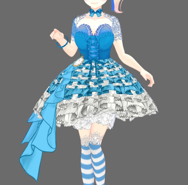 #VRoid正式版(stable ver.)&Beta:アリス懐中時計アイドルリボン水色ワンピース&靴セット/Alice Handclock's Idol Ribbon OP:#セシル変身