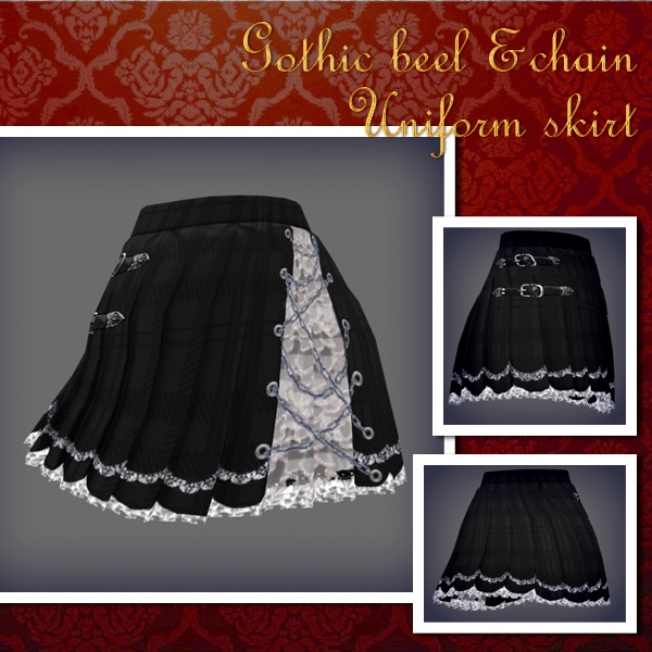 #VRoid 正式版（stable ver.）&Beta：ゴシックベルトチェーン制服スカート（黒・赤）/Gothiclolita belt&chain uniform skirt（Black＆Red）