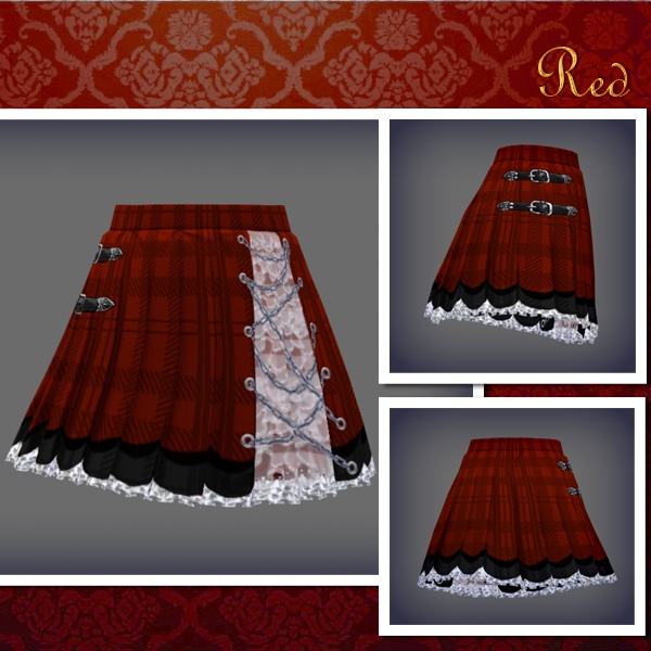 #VRoid 正式版(stable ver.)&Beta:ゴシックベルトチェーン制服スカート(黒・赤)/Gothiclolita belt&chain uniform skirt(Black&Red)