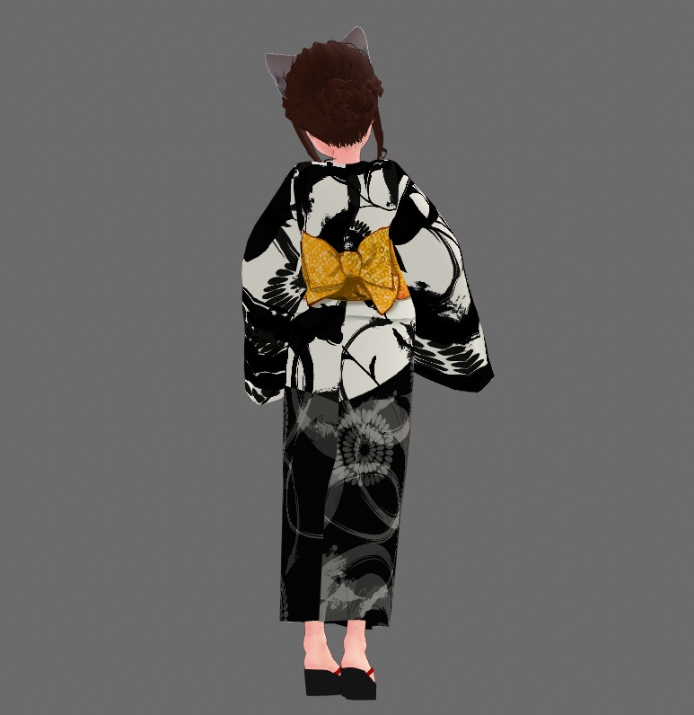 #VRoid正式版(stable ver.)&Beta:大人めシックな浴衣&草履セット(黒、赤)/Japanese summer wear Yukata&zouri(shoes) traditional brush pattern