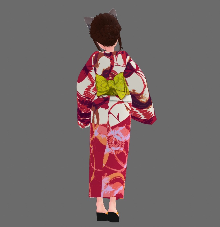 #VRoid正式版(stable ver.)&Beta:大人めシックな浴衣&草履セット(黒、赤)/Japanese summer wear Yukata&zouri(shoes) traditional brush pattern