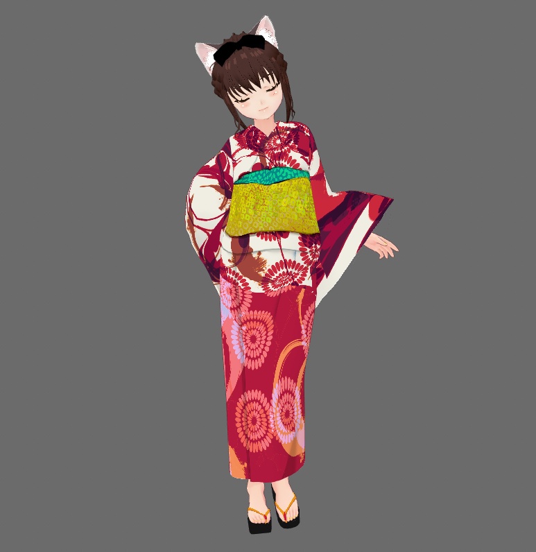 #VRoid正式版(stable ver.)&Beta:大人めシックな浴衣&草履セット(黒、赤)/Japanese summer wear Yukata&zouri(shoes) traditional brush pattern