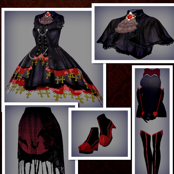 #VRoid 正式版(V1,stable ver.)&Beta :ゴシック薔薇十字の蝙蝠魔女ドレスセット/Gothic Rose,Cross and bat witch onpiece-dress:#セシル変身