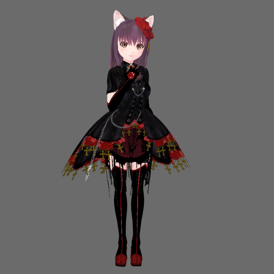 #VRoid 正式版(V1,stable ver.)&Beta :ゴシック薔薇十字の蝙蝠魔女ドレスセット/Gothic Rose,Cross and bat witch onpiece-dress:#セシル変身