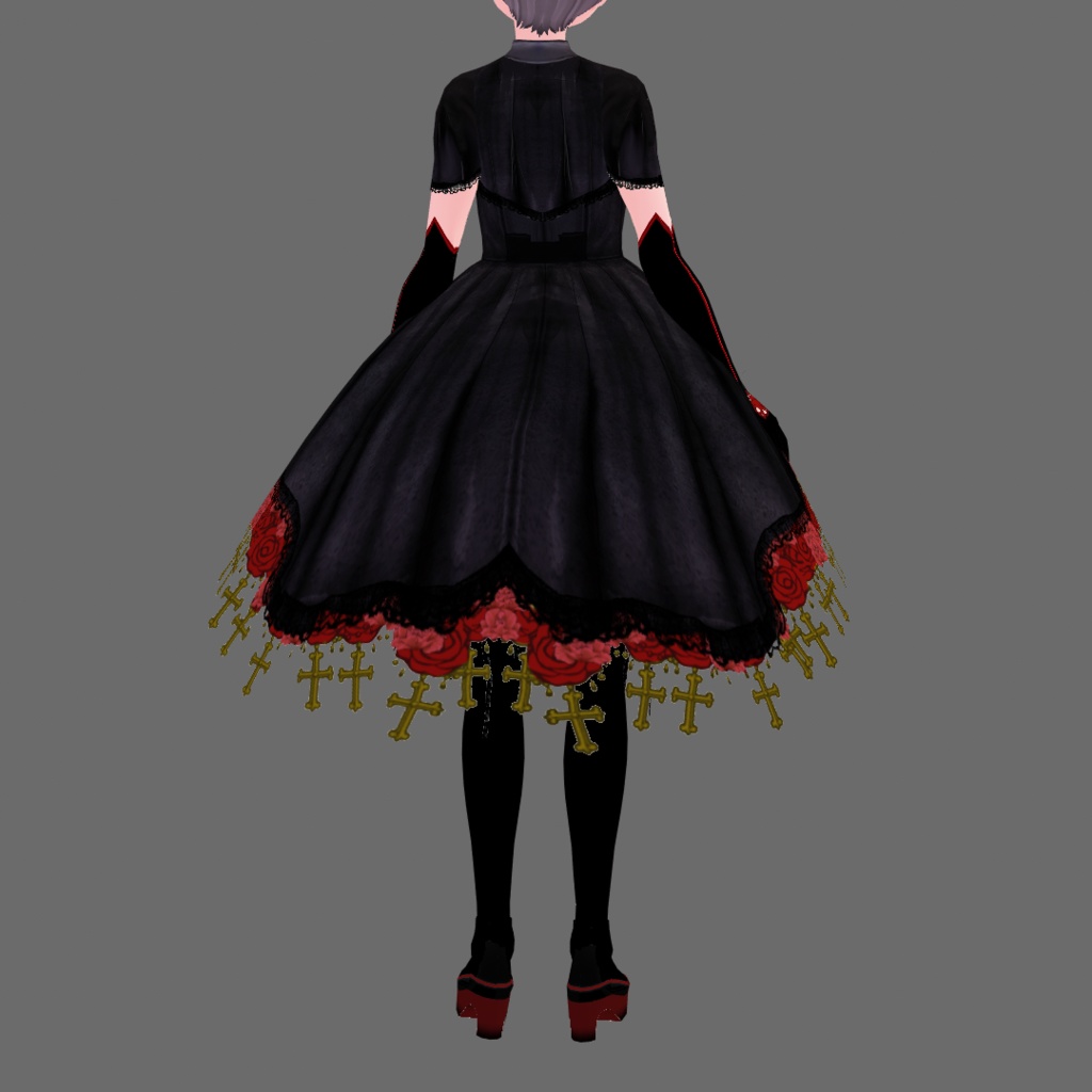 #VRoid 正式版(V1,stable ver.)&Beta :ゴシック薔薇十字の蝙蝠魔女ドレスセット/Gothic Rose,Cross and bat witch onpiece-dress:#セシル変身