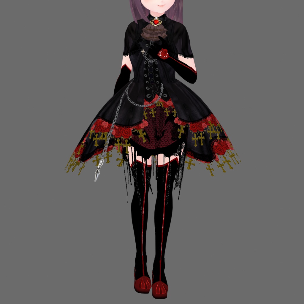 #VRoid 正式版(V1,stable ver.)&Beta :ゴシック薔薇十字の蝙蝠魔女ドレスセット/Gothic Rose,Cross and bat witch onpiece-dress:#セシル変身