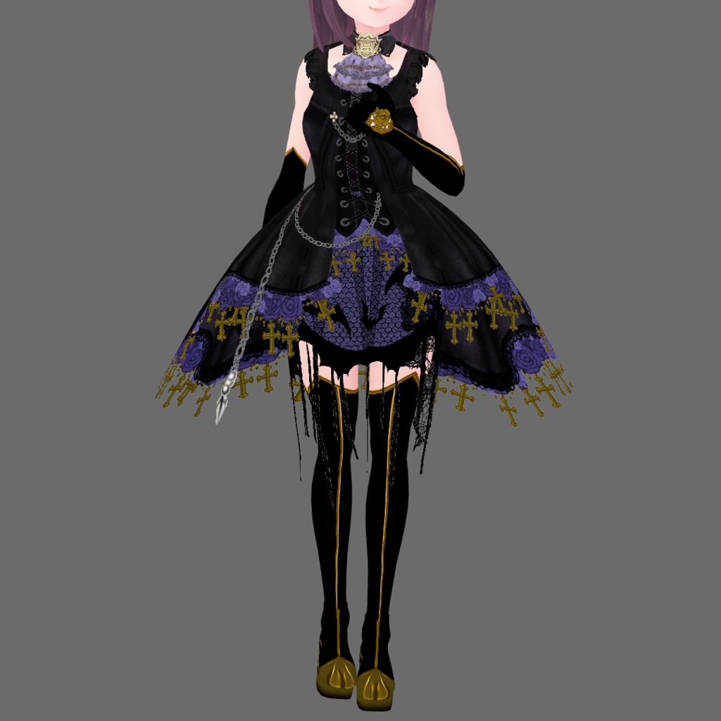 #VRoid 正式版(V1,stable ver.)&Beta :ゴシック薔薇十字の蝙蝠魔女ドレスセット/Gothic Rose,Cross and bat witch onpiece-dress:#セシル変身