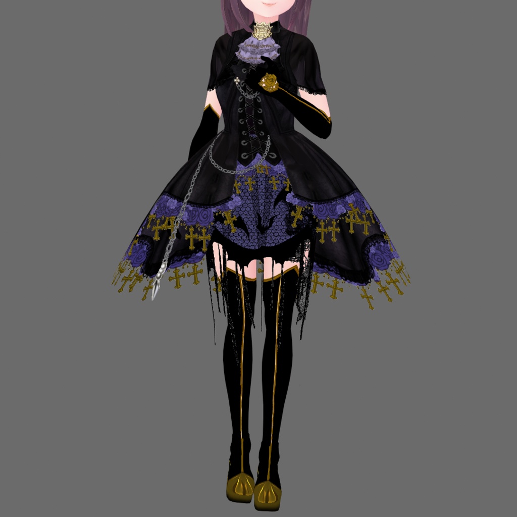 #VRoid 正式版(V1,stable ver.)&Beta :ゴシック薔薇十字の蝙蝠魔女ドレスセット/Gothic Rose,Cross and bat witch onpiece-dress:#セシル変身