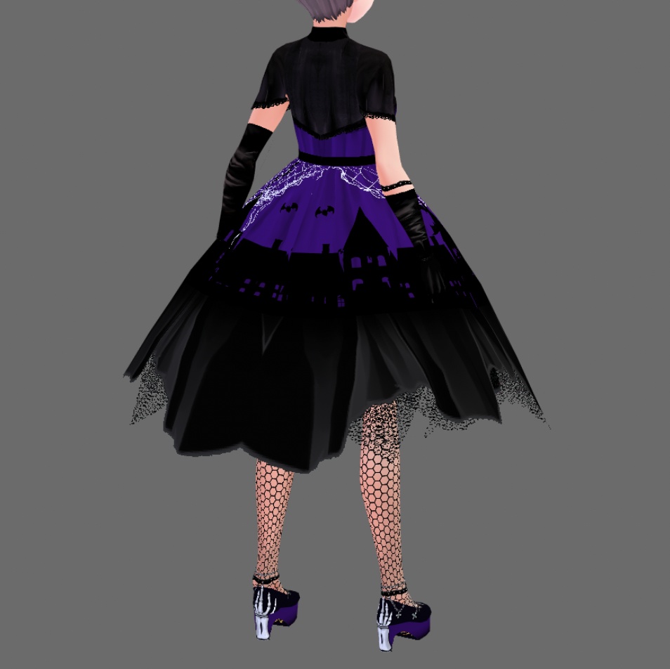 #VRoid 正式版(stable ver.)&Beta:《単品販売あり》ハロウィンナイトメアのジャンパースカートドレス/Halloween nightmare JSK onepiece dress:#セシル変身