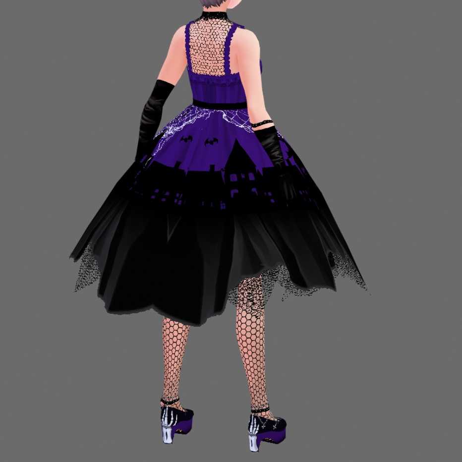 #VRoid 正式版(stable ver.)&Beta:《単品販売あり》ハロウィンナイトメアのジャンパースカートドレス/Halloween nightmare JSK onepiece dress:#セシル変身