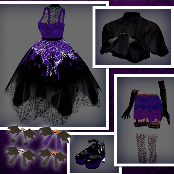 #VRoid 正式版(stable ver.)&Beta:《単品販売あり》ハロウィンナイトメアのジャンパースカートドレス/Halloween nightmare JSK onepiece dress:#セシル変身