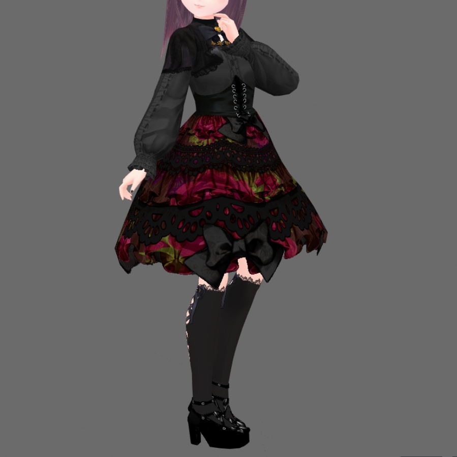 #VRoid 正式版(Stable)&Beta:プリント地フリルレースロリィタスカート(苺・薔薇)/ Print fabric Frill lace lolita skirt(Strawberry, Rose): #セシル変身
