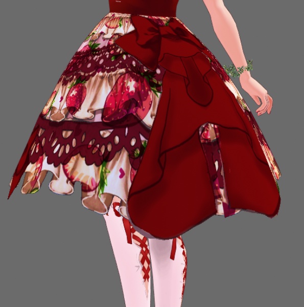 #VRoid 正式版(Stable)&Beta:プリント地フリルレースロリィタスカート(苺・薔薇)/ Print fabric Frill lace lolita skirt(Strawberry, Rose): #セシル変身