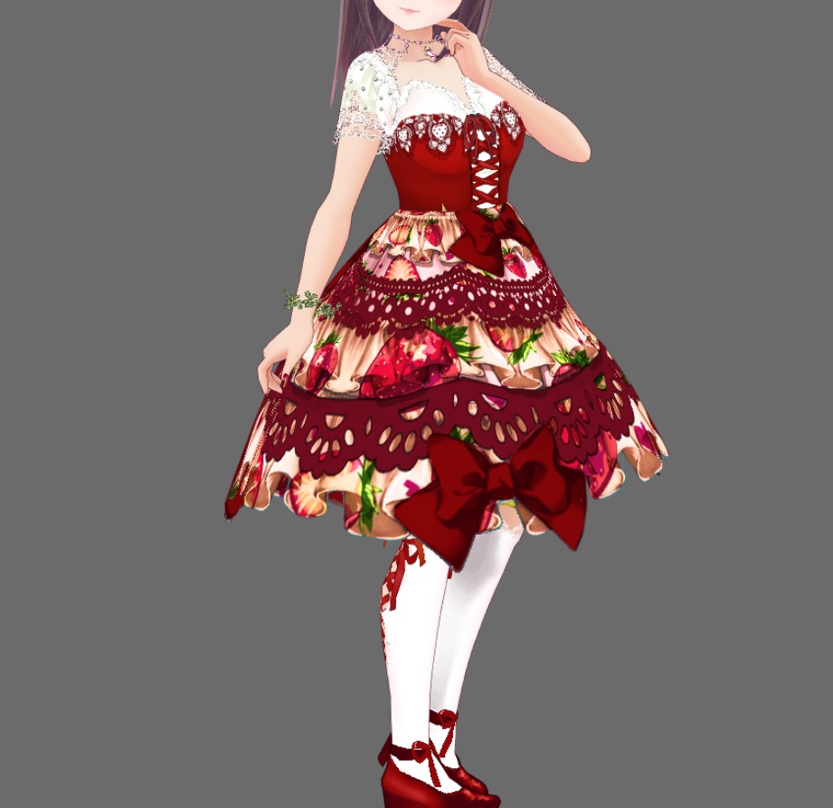#VRoid 正式版（Stable）＆Beta：プリント地フリルレースロリィタスカート（苺・薔薇）/ Print fabric Frill lace lolita skirt（Strawberry, Rose）： #セシル変身