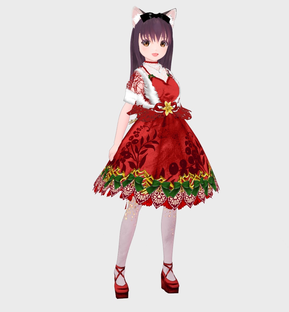 #VRoid 正式版(stable ver.)&Beta:レースとファーのホーリーポインセチアのペプラムボレロ/HolyPoinsettia Christmas Bollero with lace and fake-fur