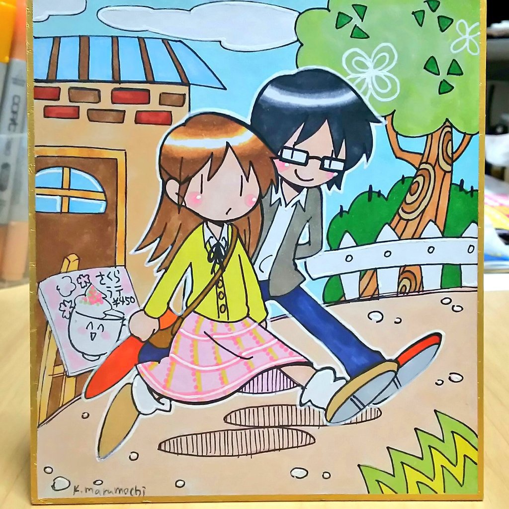 原画色紙「春のおでかけ」