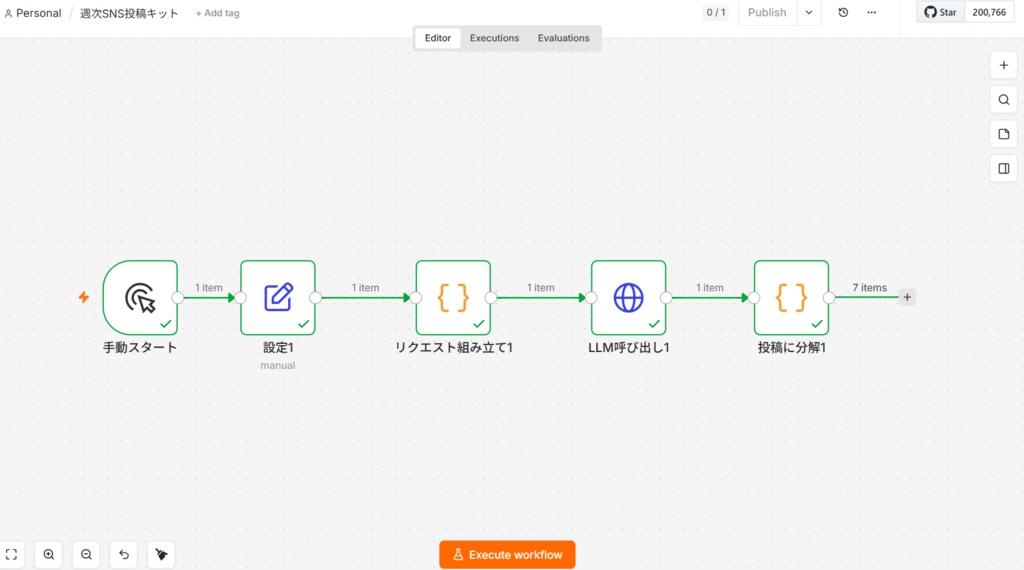 週次SNS投稿キット|n8nで7日分のX下書き(Ollama対応)