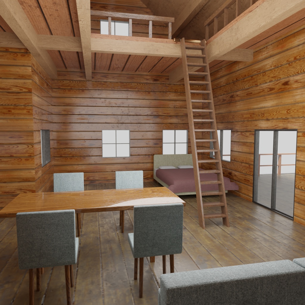 【ワールド】ぬくもりのログハウス【建物・家具セット】