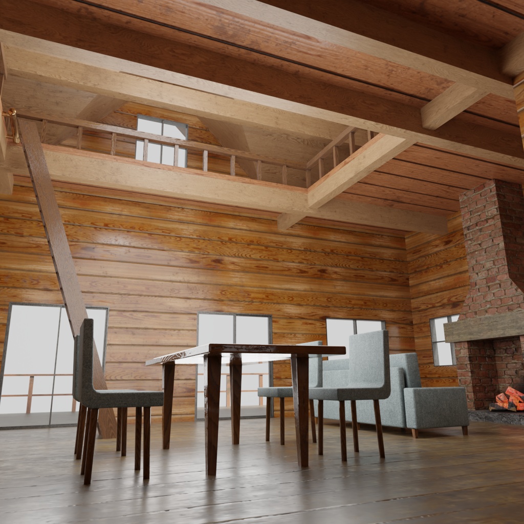 【ワールド】ぬくもりのログハウス【建物・家具セット】