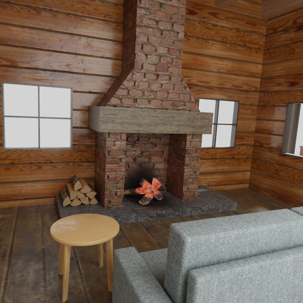 【ワールド】ぬくもりのログハウス【建物・家具セット】