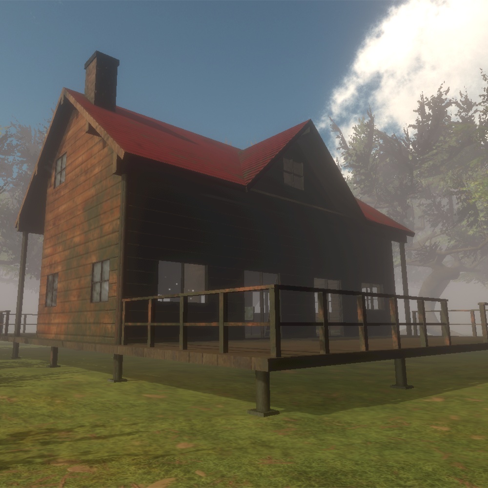 【ワールド】灯りが消えたログハウス【建物・家具セット】