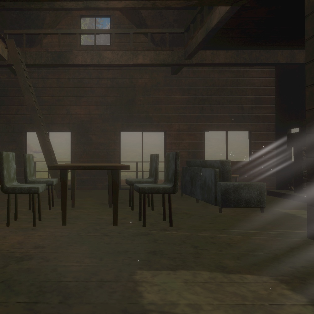 【ワールド】灯りが消えたログハウス【建物・家具セット】