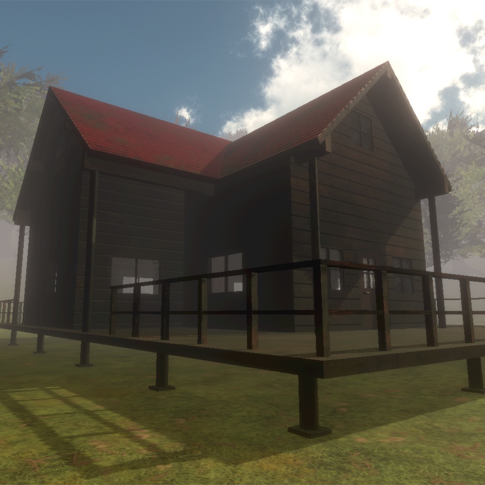 【ワールド】灯りが消えたログハウス【建物・家具セット】