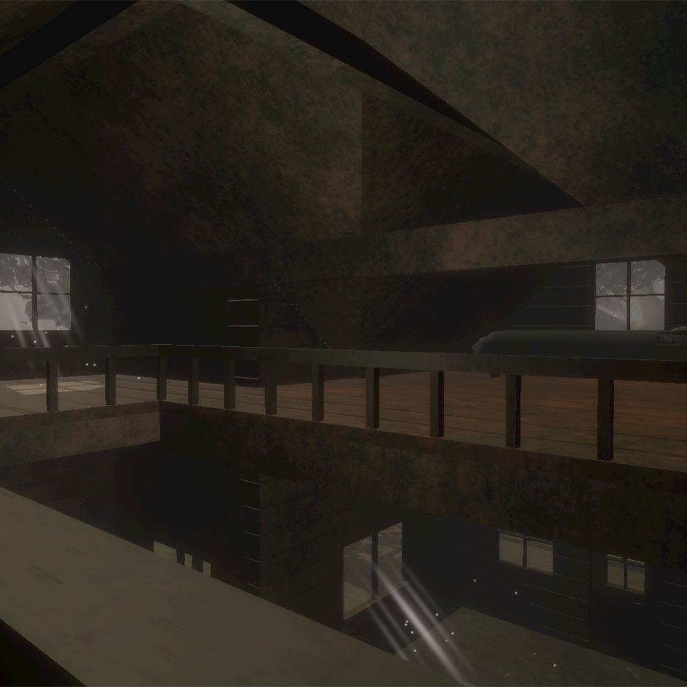 【ワールド】灯りが消えたログハウス【建物・家具セット】