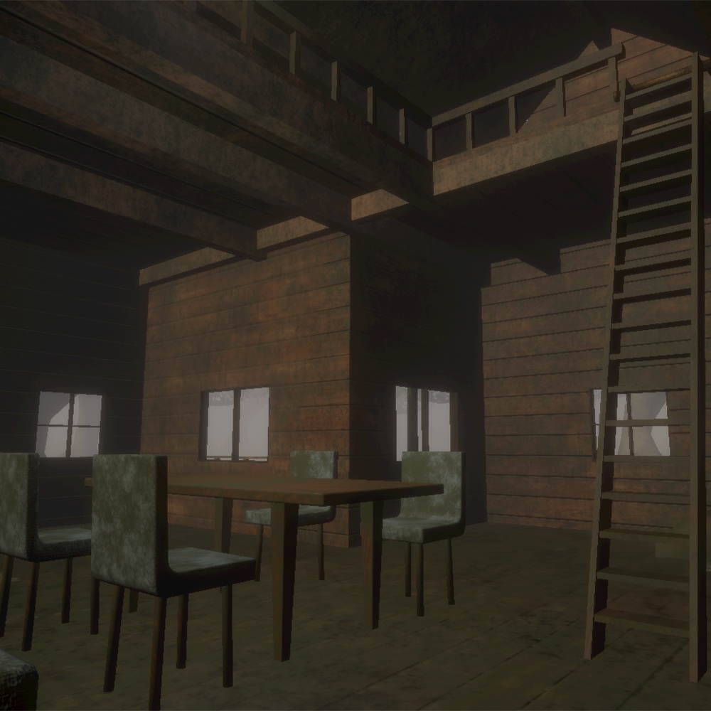 【ワールド】灯りが消えたログハウス【建物・家具セット】