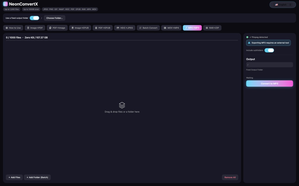 【Mac専用】最大1000ファイル・100GB一括ファイル変換アプリ NeonConvertX(画像・PDF・電子書籍EPUB・動画・音声・書庫をまとめてローカル処理)