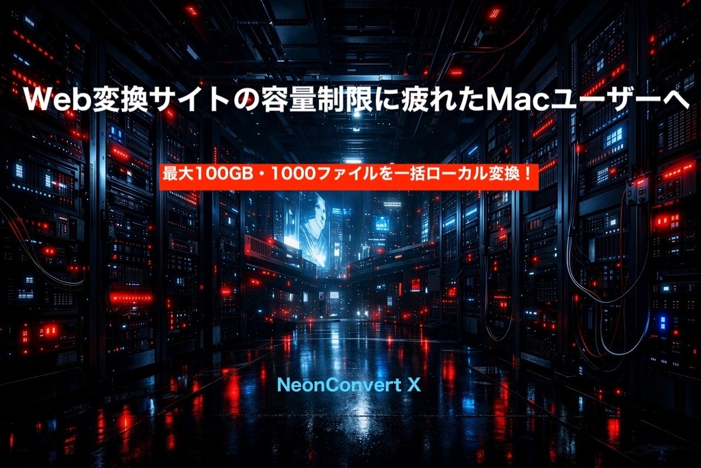 【Mac専用】最大1000ファイル・100GB一括ファイル変換アプリ NeonConvertX（画像・PDF・電子書籍EPUB・動画・音声・書庫をまとめてローカル処理）