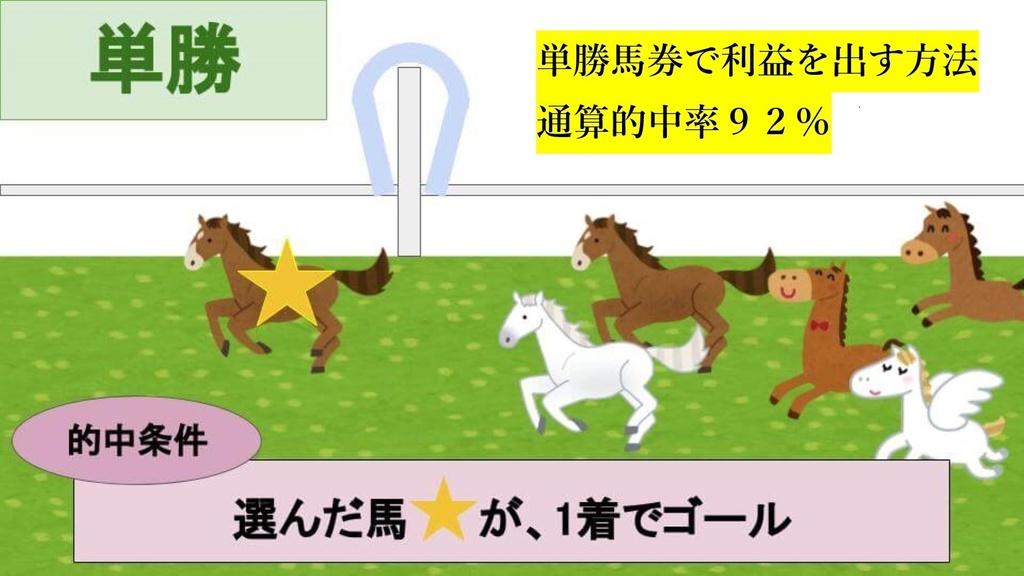 ●単勝馬券で利益を出す方法●誰でも簡単にできます●通算的中率９２％以上●【単勝馬券投資法】