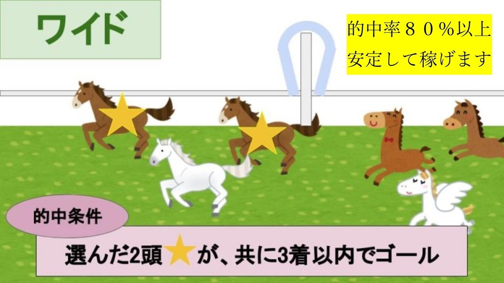 【ワイド】★ワイド馬券で誰でも簡単に的中できる方法★少額投資で安定して稼げます★通算的中率８０％以上★