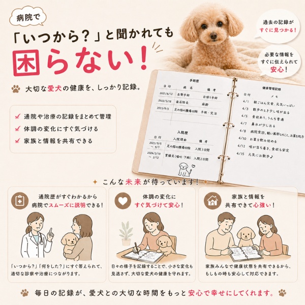 ペット健康管理手帳|通院記録・病歴をまとめて残せるA4テンプレート(犬・猫対応)