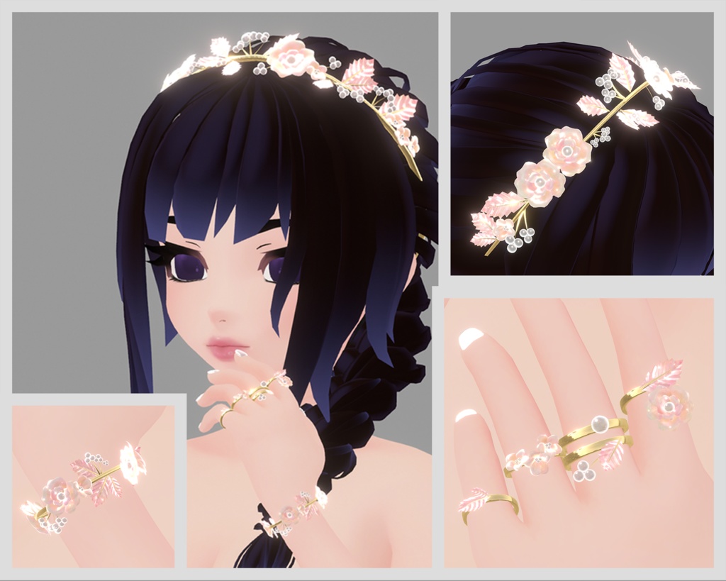 花のヘッドバンド、ブレスレット、リング (Flower Headband, Bracelet and Rings)