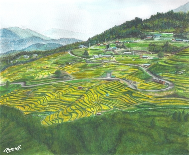 丸山千枚田｜水彩画作品31（風景画）