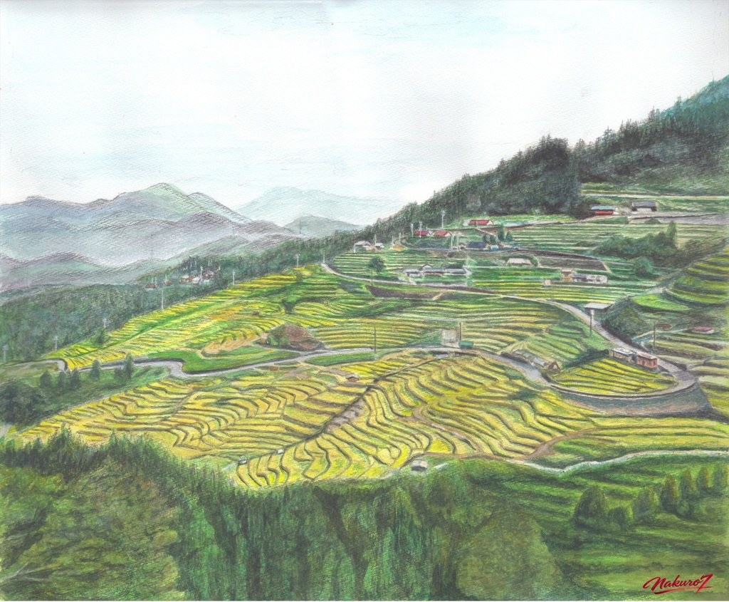 丸山千枚田｜水彩画作品32（風景画）