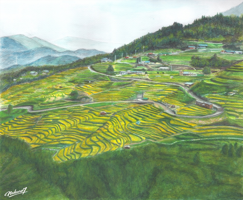 丸山千枚田 水彩画2点セット|作品31+32(高解像度データ)