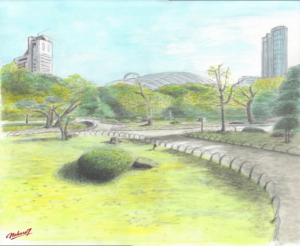 秋の朝、小石川後楽園にて｜水彩画108作目【高解像度デジタル版】