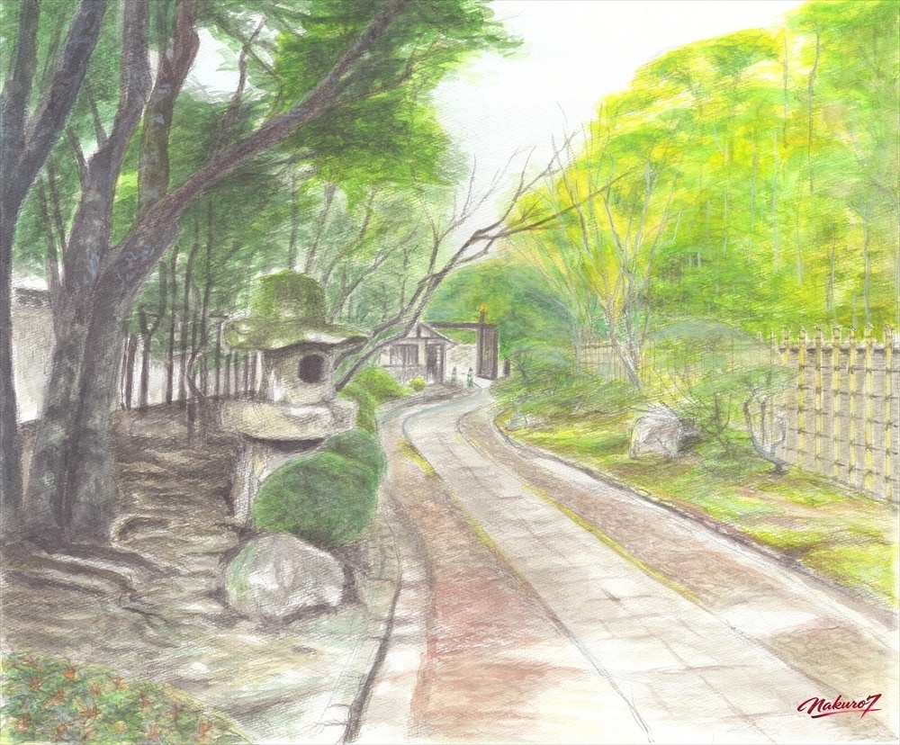 友泉亭公園Ⅱ（福岡）｜入口から始まる静寂の日本庭園【水彩画63作目・高解像度デジタル作品】
