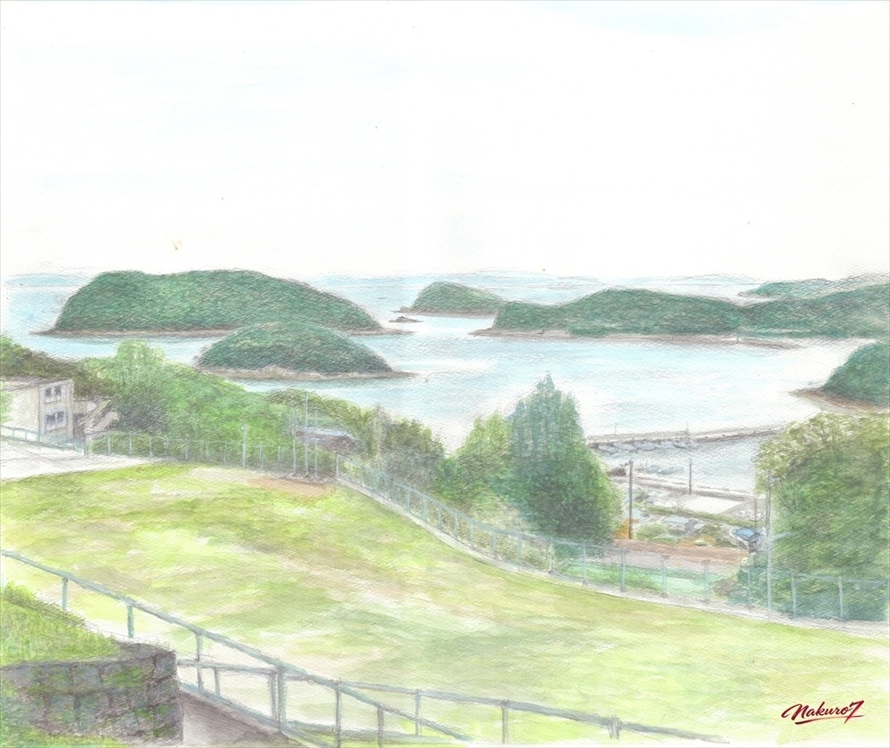 水彩画71作目|平戸 宝亀教会から見える風景|高解像度JPEGデータ