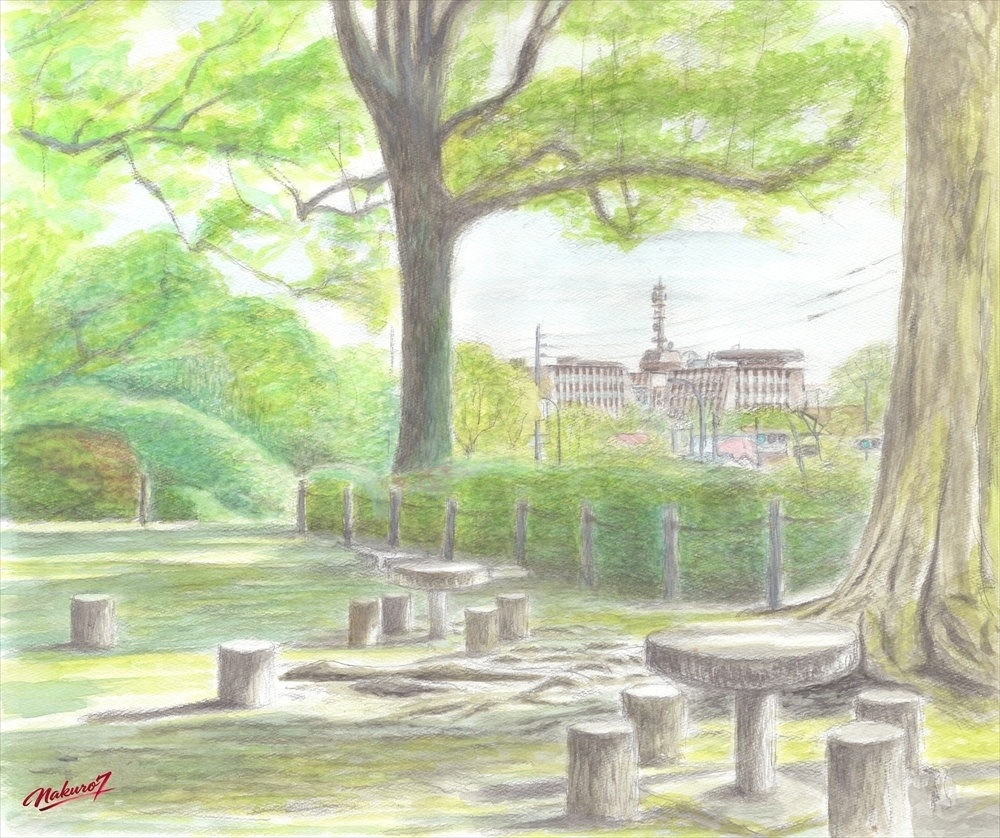 水彩画72作目｜福岡 舞鶴公園 散歩道からの風景｜高解像度JPEGデータ