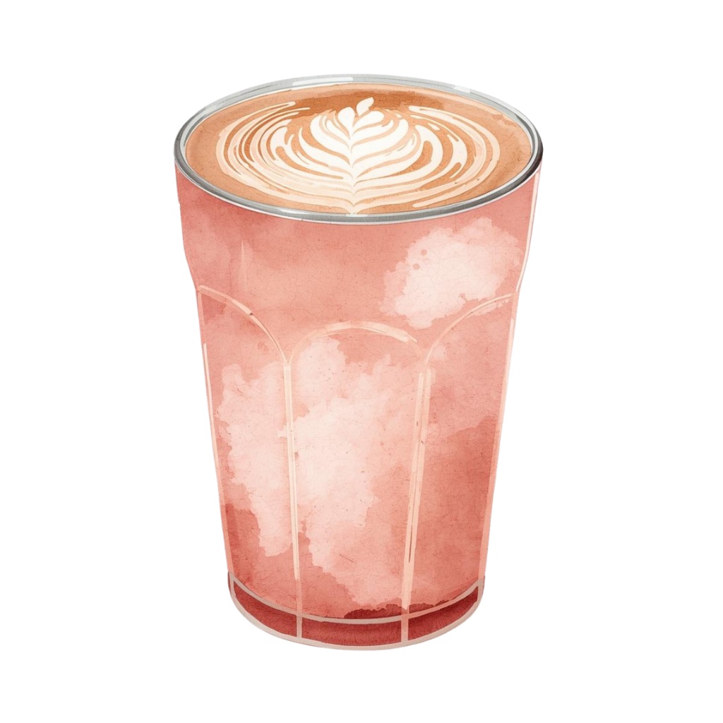 アンティークピンクのカフェ素材10点セット|水彩画風クリップアート|PNG