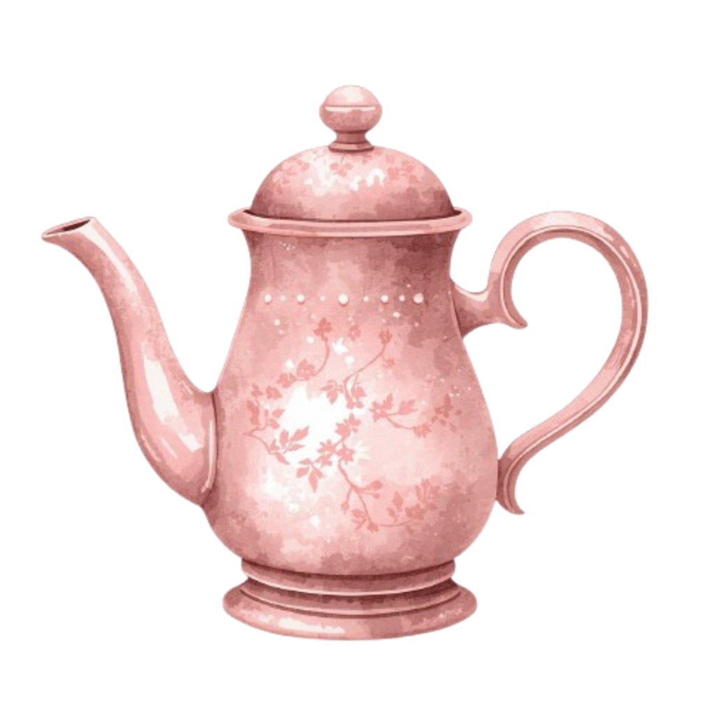 アンティークピンクのカフェ素材10点セット|水彩画風クリップアート|PNG